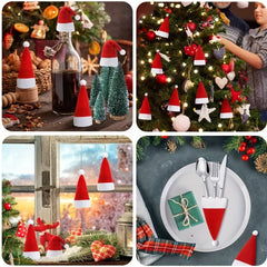 10pcs Mini Santa Hats Christmas Tableware Sets Holiday Party Decorations