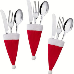 10pcs Mini Santa Hats Christmas Tableware Sets Holiday Party Decorations