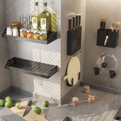 Large Wall Kitchen Rack Seasoning Bottle Spoon Storage Shelf