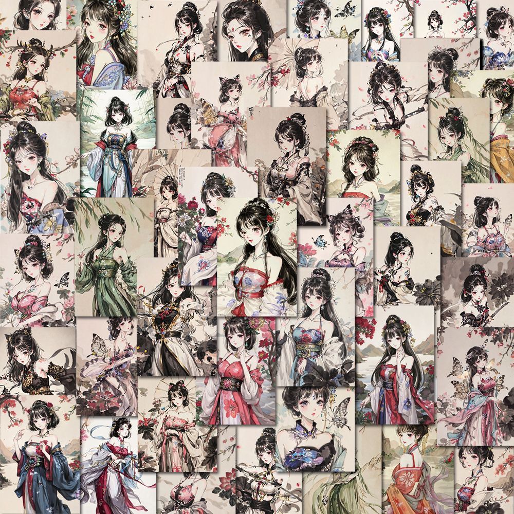 54pcs Ink Painting Girl Stickers Waterproof Vinyl Sticker For Water Bottle