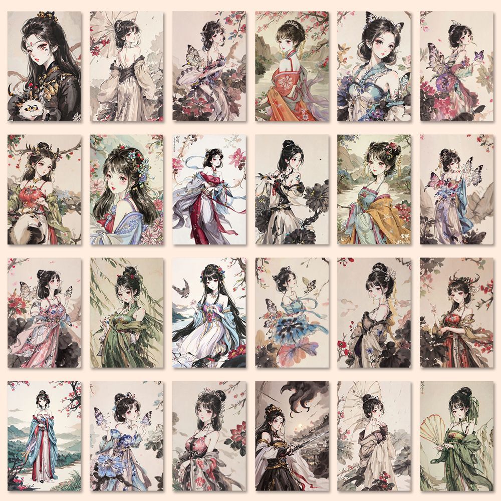 54pcs Ink Painting Girl Stickers Waterproof Vinyl Sticker For Water Bottle