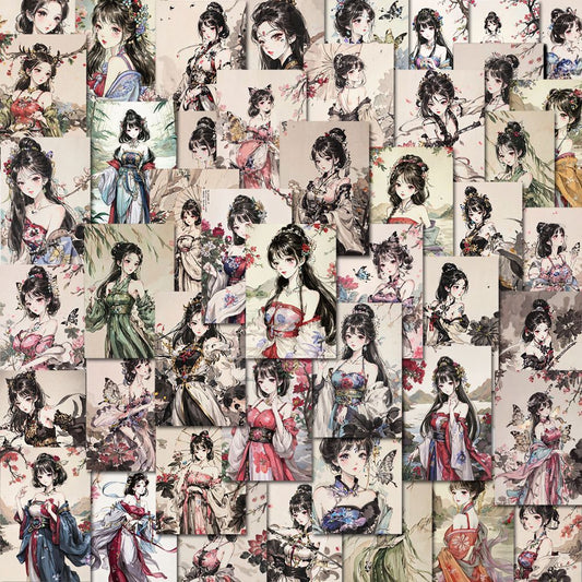 54pcs Ink Painting Girl Stickers Waterproof Vinyl Sticker For Water Bottle