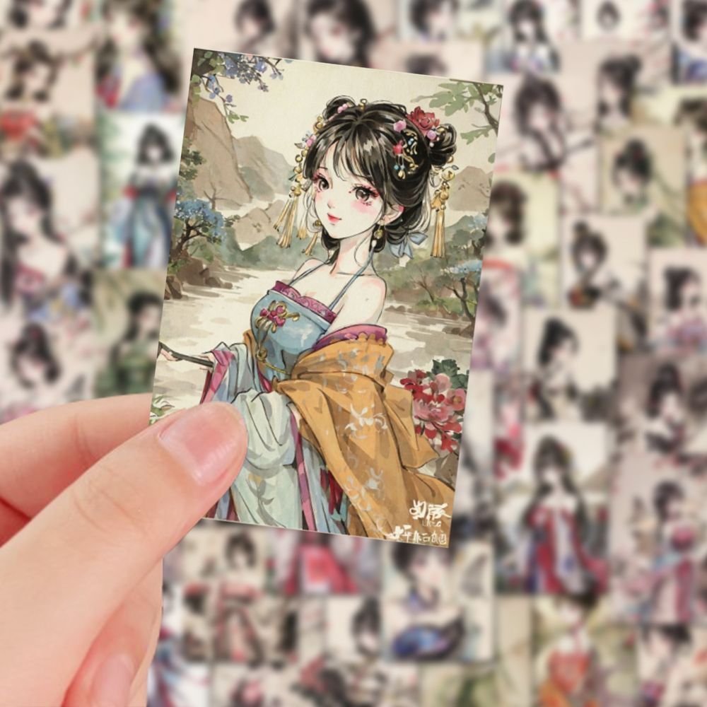 54pcs Ink Painting Girl Stickers Waterproof Vinyl Sticker For Water Bottle