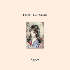 54pcs Ink Painting Girl Stickers Waterproof Vinyl Sticker For Water Bottle