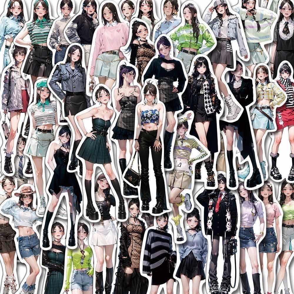 72pcs Girls' Outfits Stickers Waterproof Vinyl Sticker For Water Bottle Laptops
