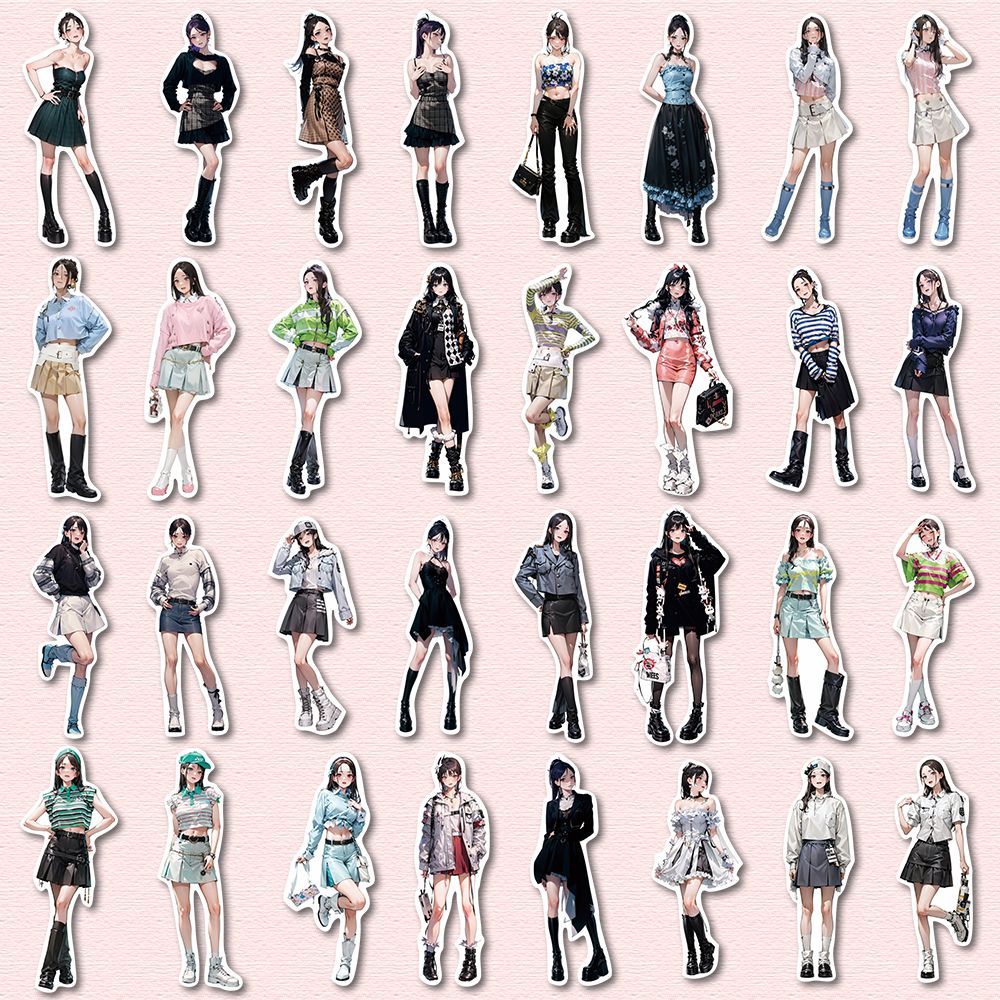 72pcs Girls' Outfits Stickers Waterproof Vinyl Sticker For Water Bottle Laptops