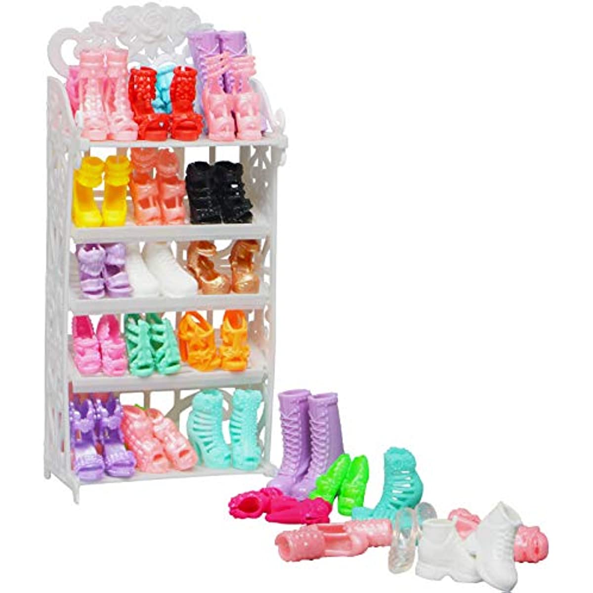 Doll Shoe Racks & 12 Pairs Shoes Set for 29-21 cm Girl Dolls