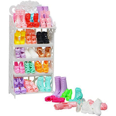Doll Shoe Racks & 12 Pairs Shoes Set for 29-21 cm Girl Dolls
