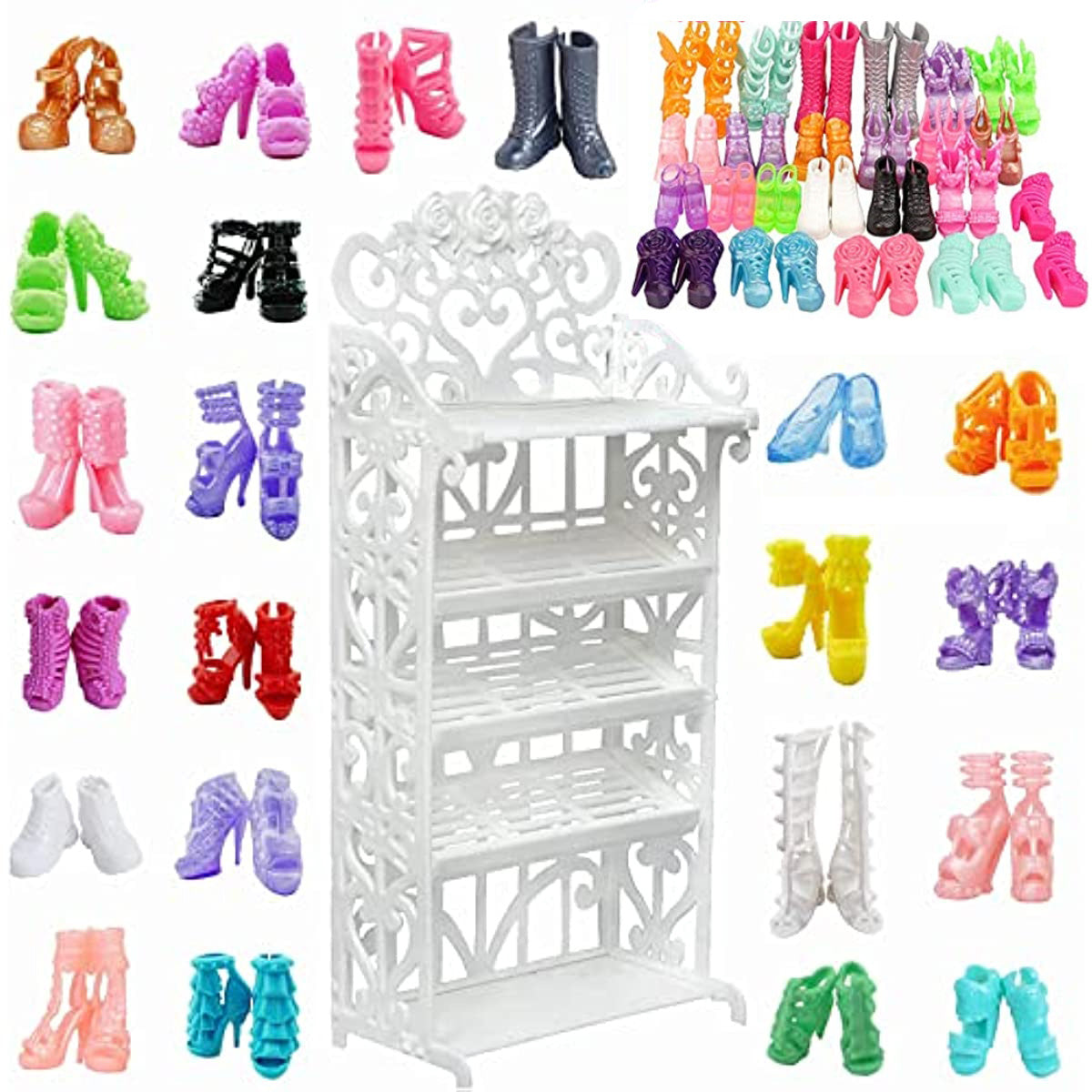 Doll Shoe Racks & 12 Pairs Shoes Set for 29-21 cm Girl Dolls