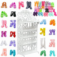 Doll Shoe Racks & 12 Pairs Shoes Set for 29-21 cm Girl Dolls