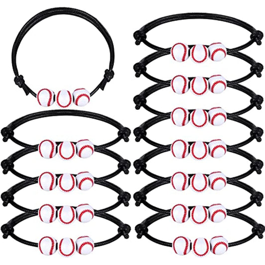 12 Baseball Charm Wristbands Adjustable Sports Ball Bracelets