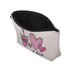 Coffee Heart Cosmetic Bag Sweet Time Letter Print Small Makeup Organizer
