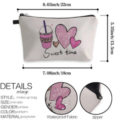 Coffee Heart Cosmetic Bag Sweet Time Letter Print Small Makeup Organizer