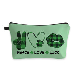 Peace Love Luck Makeup Bag Heart Lip Clover Pattern Cosmetic Bag