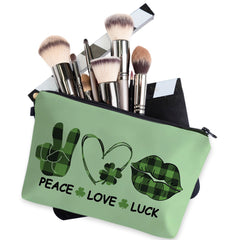 Peace Love Luck Makeup Bag Heart Lip Clover Pattern Cosmetic Bag