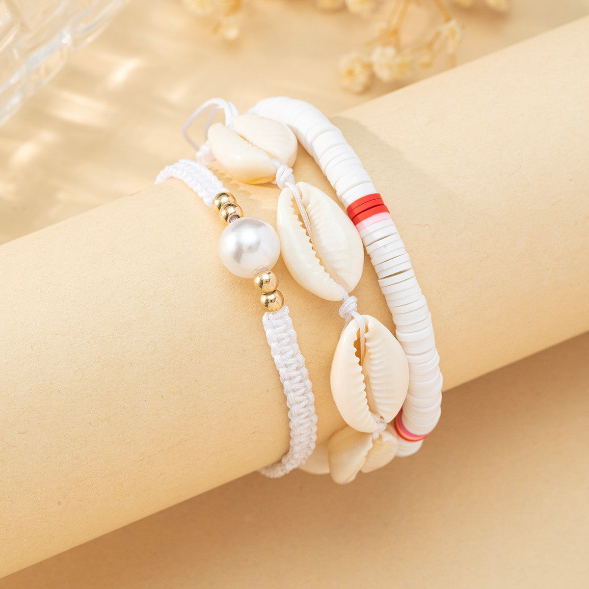 3pcs Seashell Clay Beads Bracelet Set Ocean Style Hand Ornament