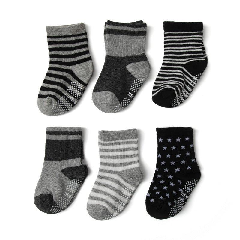 12 Pairs Baby Boys Striped Anti-skid Crew Socks