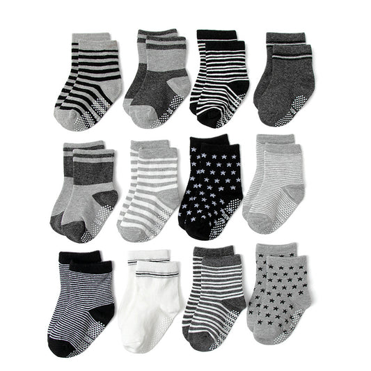 12 Pairs Baby Boys Striped Anti-skid Crew Socks
