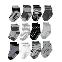 12 Pairs Baby Boys Striped Anti-skid Crew Socks