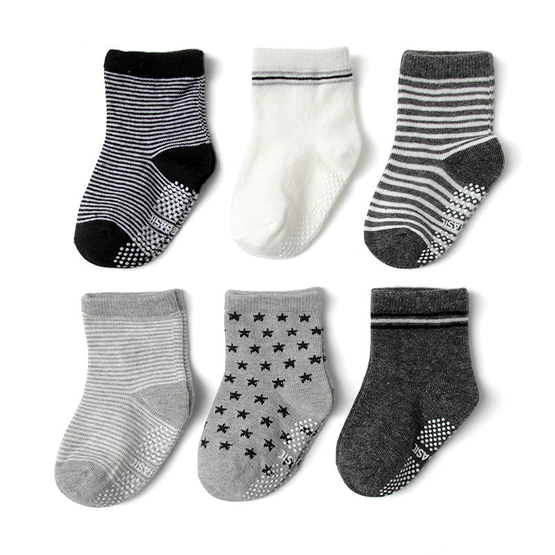 12 Pairs Baby Boys Striped Anti-skid Crew Socks