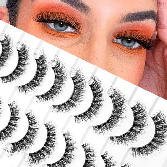 10 Pairs Fluffy False Eyelashes Curly Faux Mink Lashes Natural Volume