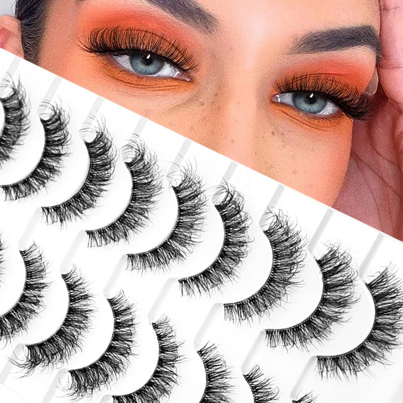 10 Pairs Fluffy False Eyelashes Curly Faux Mink Lashes Natural Volume