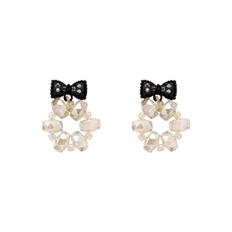 Bowknot Wreath Stud Earrings Crystal Hoop Vintage Ear Jewelry