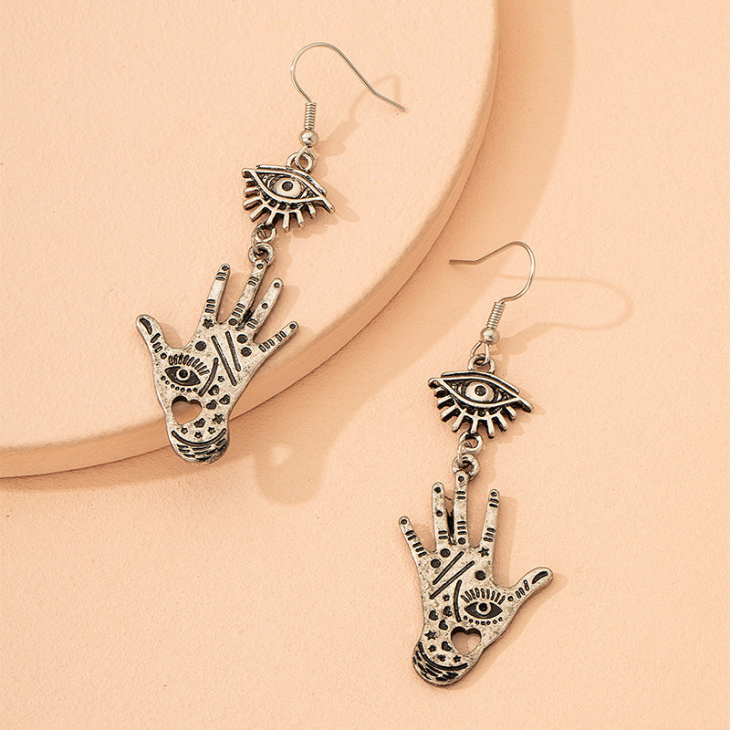 Retro Eye & Palm Drop Earrings Punk Rock Style Jewelry Gift For Girls