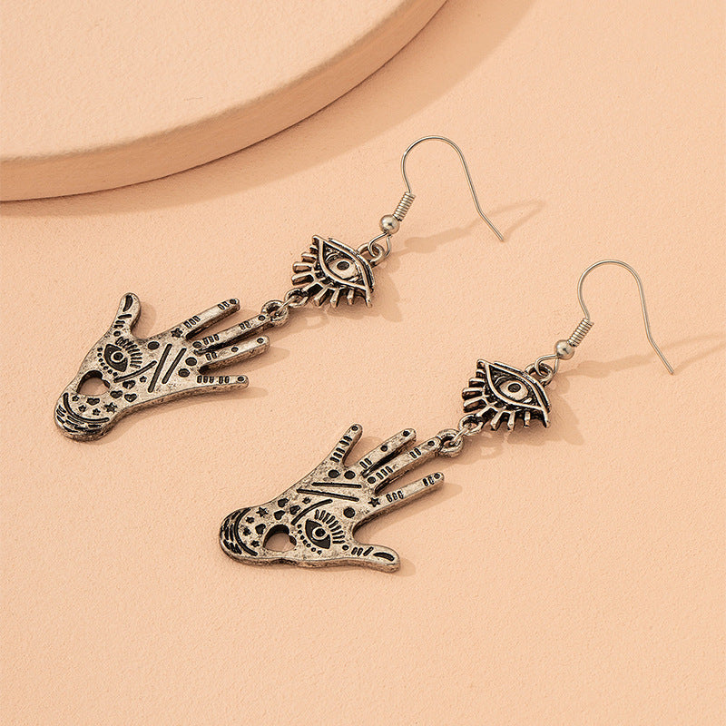 Retro Eye & Palm Drop Earrings Punk Rock Style Jewelry Gift For Girls