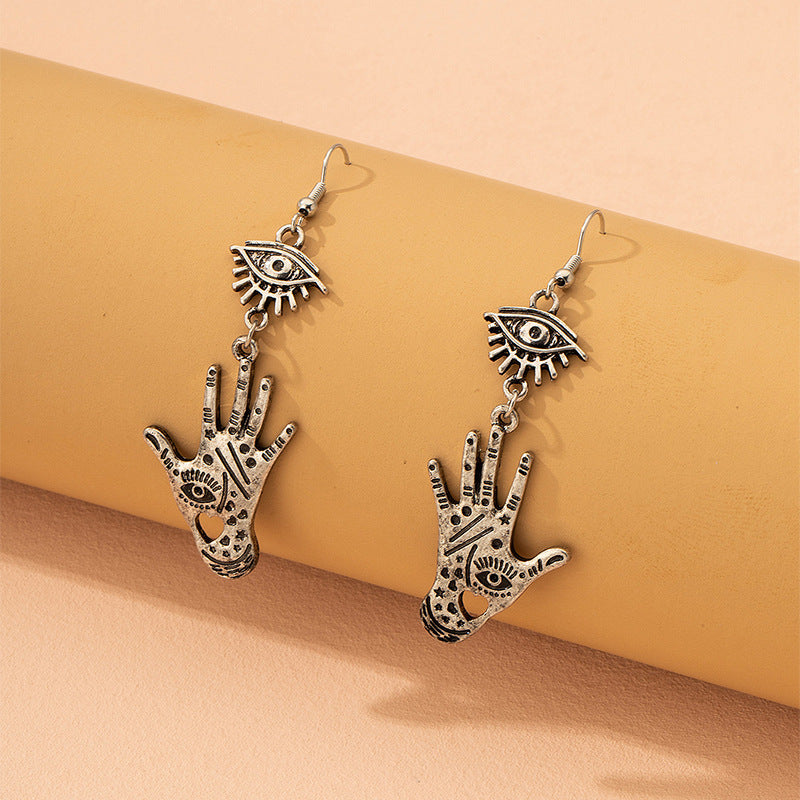 Retro Eye & Palm Drop Earrings Punk Rock Style Jewelry Gift For Girls