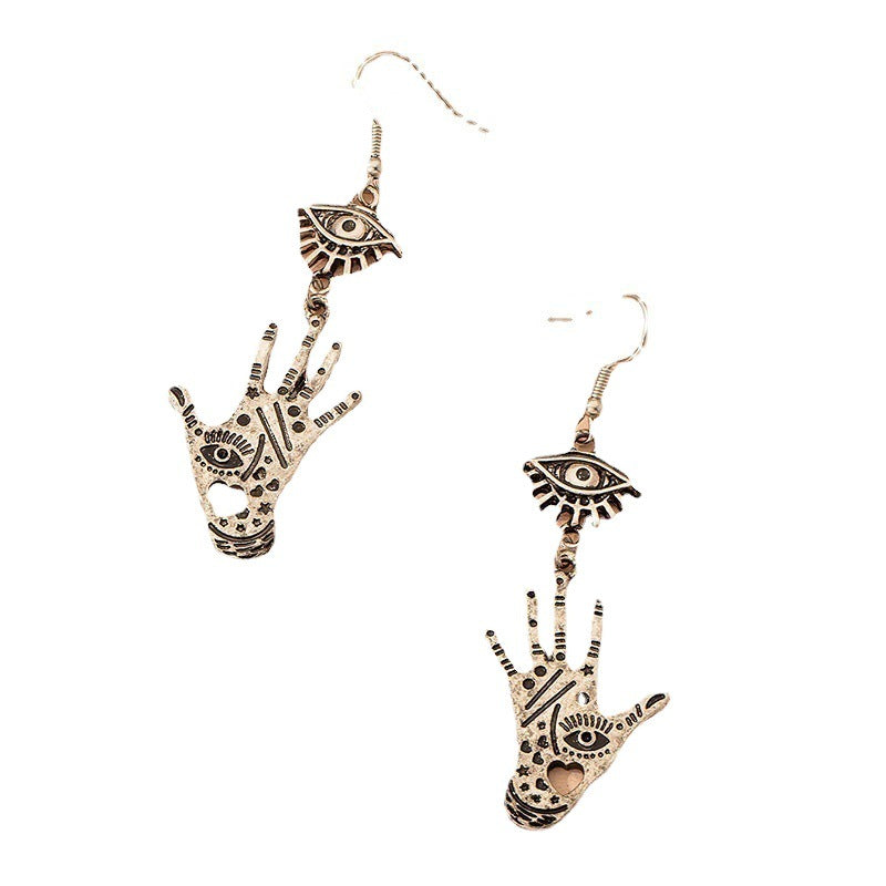 Retro Eye & Palm Drop Earrings Punk Rock Style Jewelry Gift For Girls