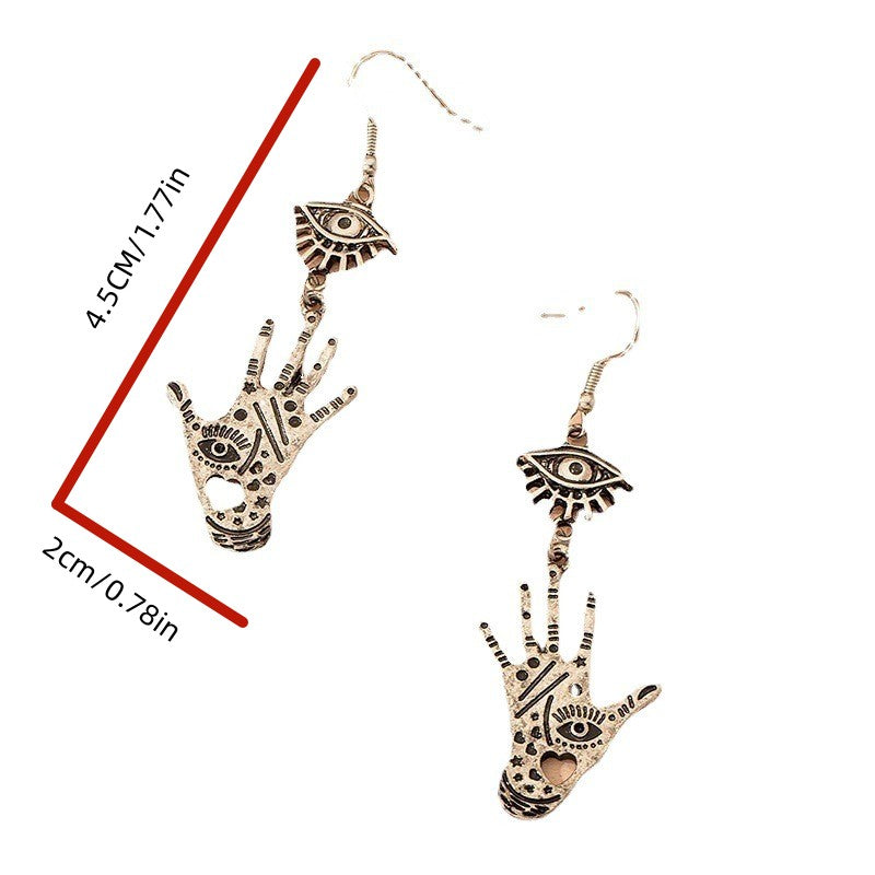 Retro Eye & Palm Drop Earrings Punk Rock Style Jewelry Gift For Girls