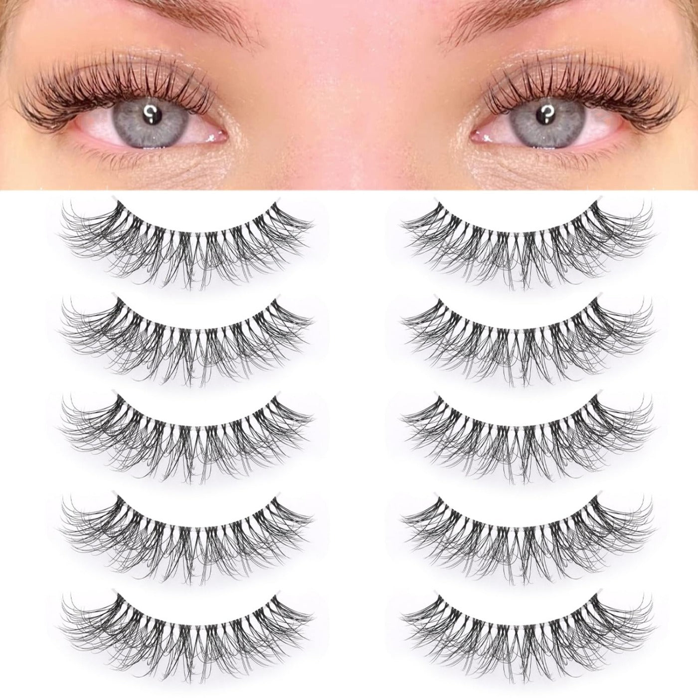 5 Pairs Cat Eye Lashes Wispy Natural Look D Curl 10 18mm