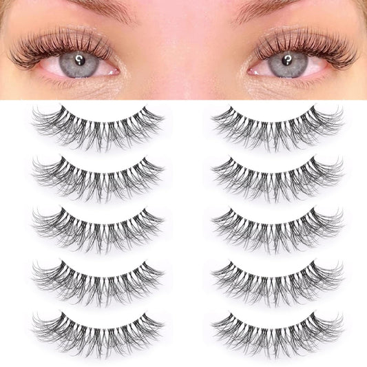 5 Pairs Cat Eye Lashes Wispy Natural Look D Curl 10 18mm