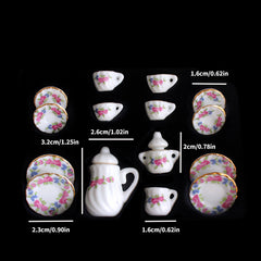 15pcs Mini Ceramic Tea Set Tea Cup Dollhouse Accessory