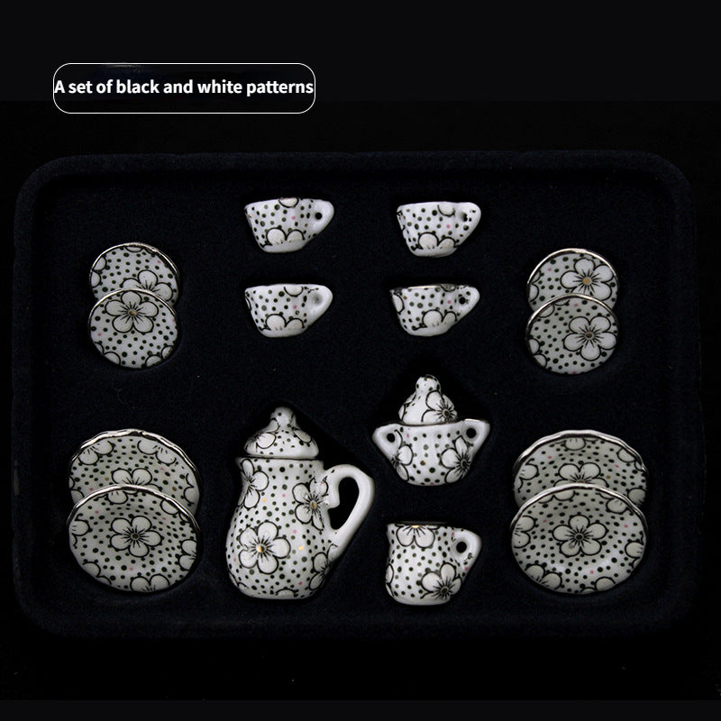 15pcs Mini Ceramic Tea Set Tea Cup Dollhouse Accessory