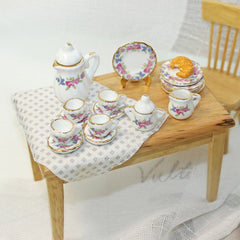 15pcs Mini Ceramic Tea Set Tea Cup Dollhouse Accessory