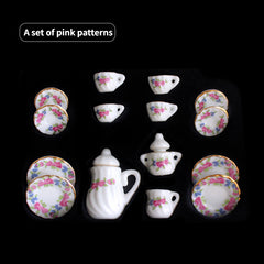 15pcs Mini Ceramic Tea Set Tea Cup Dollhouse Accessory
