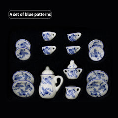 15pcs Mini Ceramic Tea Set Tea Cup Dollhouse Accessory