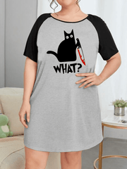 Halloween Cat & Letter Print Tee Sleep Dress