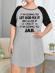 Women's Plus Size Slogan Print Raglan Sleeve Nightdress Tee Sleep Dress