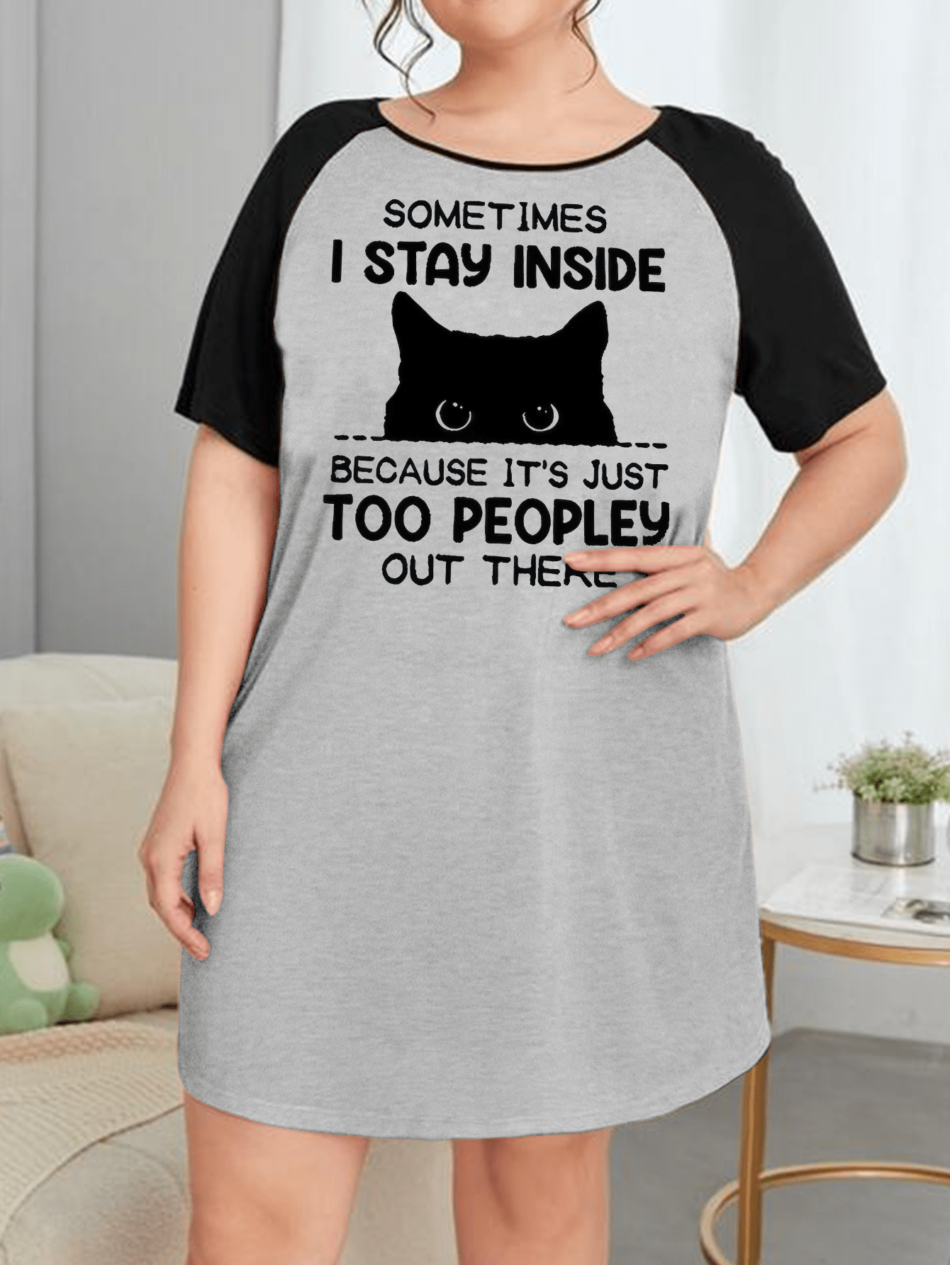 Cat Print Stretch Tee Sleep Dress