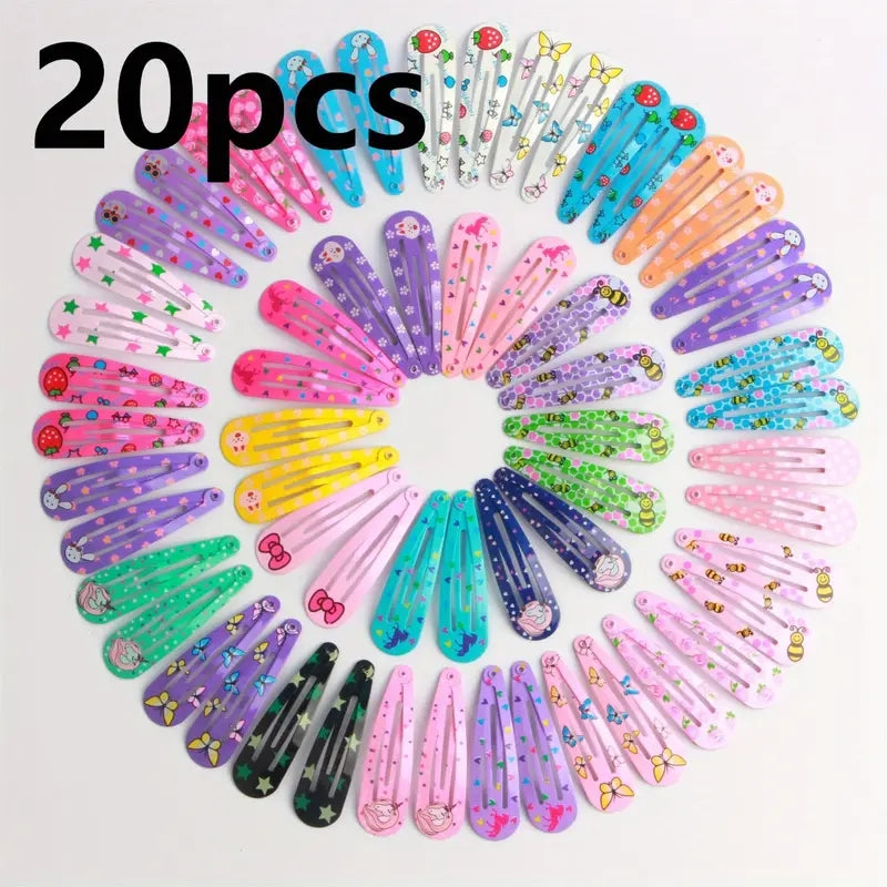 20pcs Colorful Printed Hair Clips for Kids