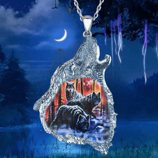 Girl's Wolf Pack Howling Pendant Necklace Dinner Jewelry