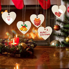10pcs DIY Blank Wood Chip Christmas Decoration Love Heart Shaped Hand-Painted