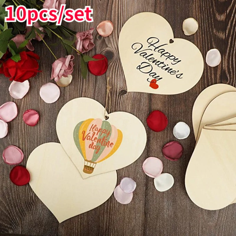 10pcs DIY Blank Wood Chip Christmas Decoration Love Heart Shaped Hand-Painted