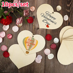 10pcs DIY Blank Wood Chip Christmas Decoration Love Heart Shaped Hand-Painted
