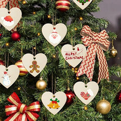 10pcs DIY Blank Wood Chip Christmas Decoration Love Heart Shaped Hand-Painted