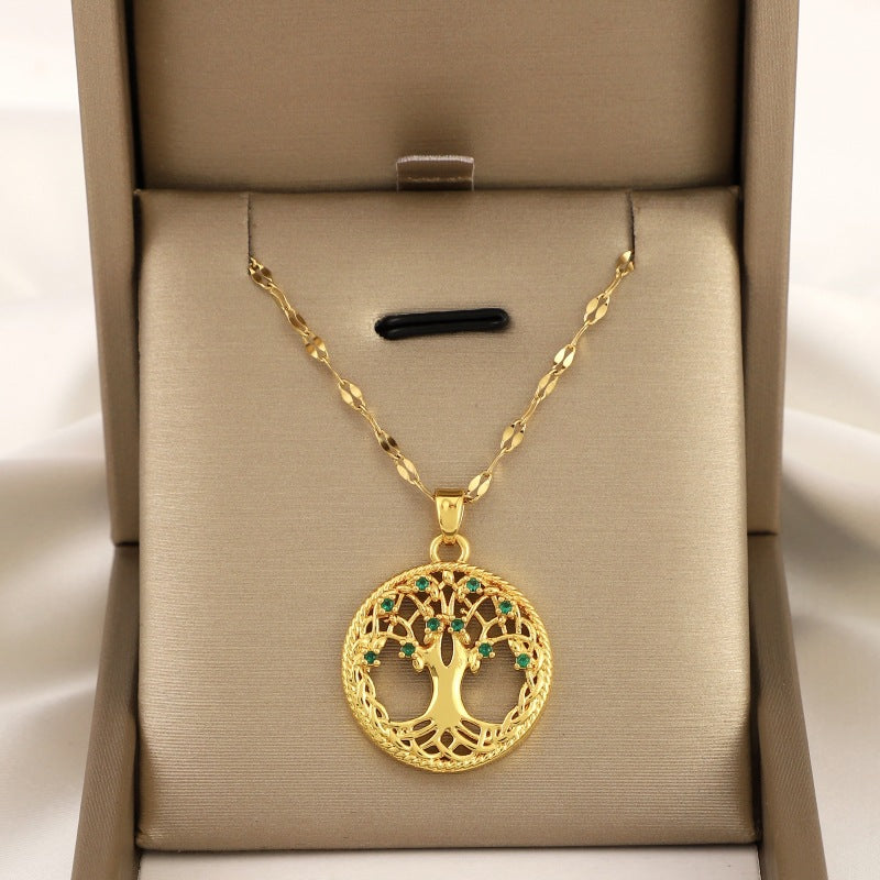 Celtic Tree Of Life Green Gemstone Pendant Necklace for Girls