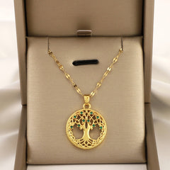 Celtic Tree Of Life Green Gemstone Pendant Necklace for Girls